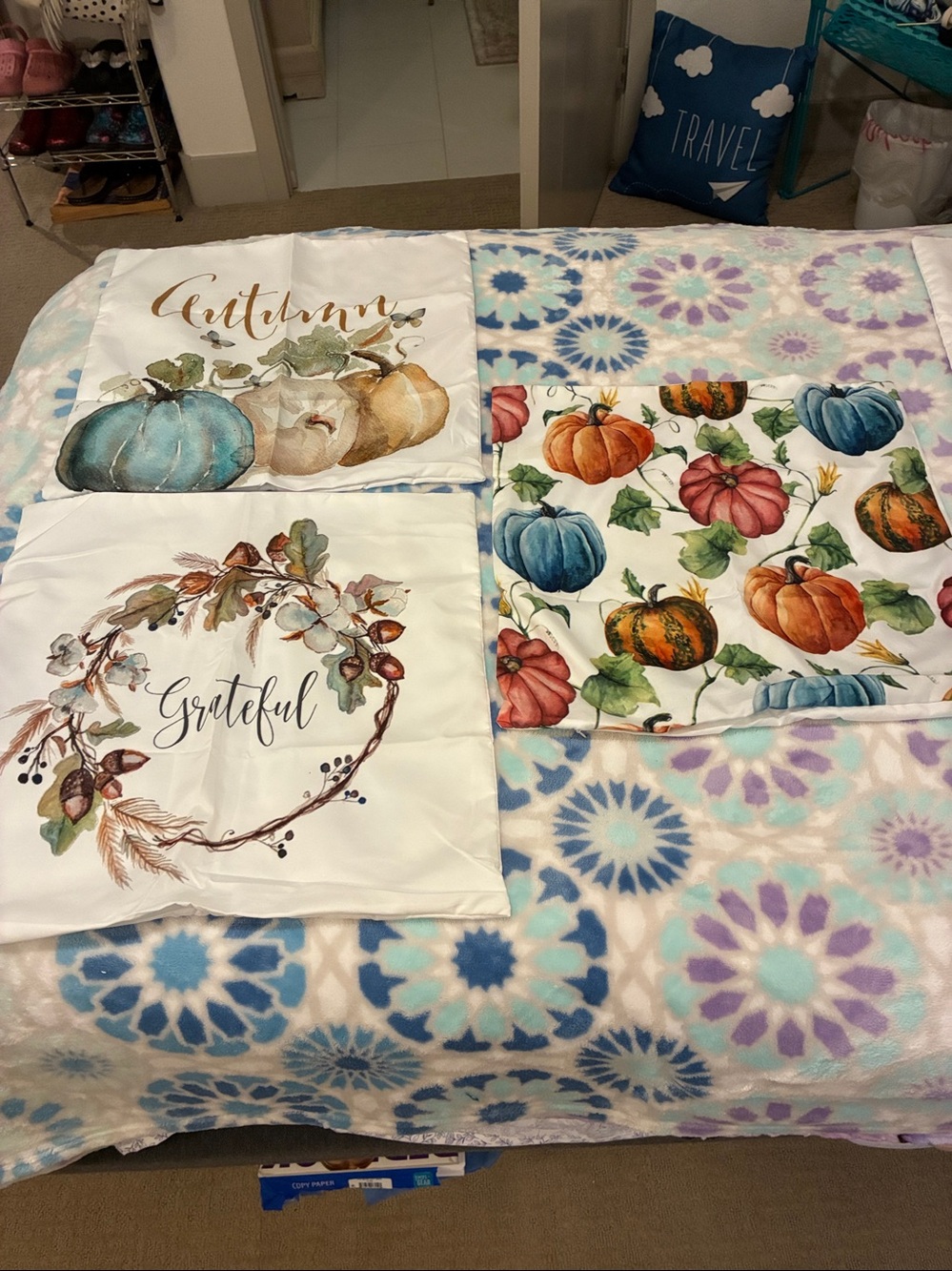 Three Soft White Autumn Decorative Pillow Covers